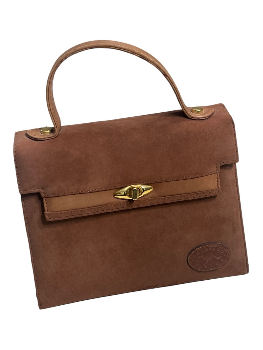 kangaROOS Brown Suede-Effect Top Handle Satchel with Gold Hardware